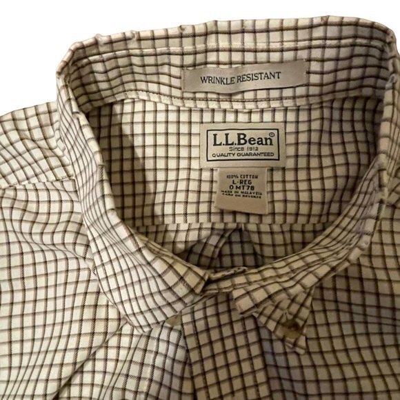 L.L. Bean Wrinkle Resistant Plaid Long Sleeve Button Down Men’s Size Large - Picture 4 of 8